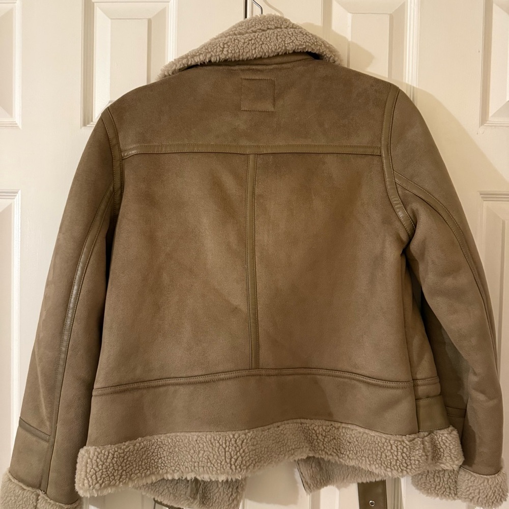 Zara Beige Shearling Sherpa Lined Faux Suede Jacket - Picture 6 of 10